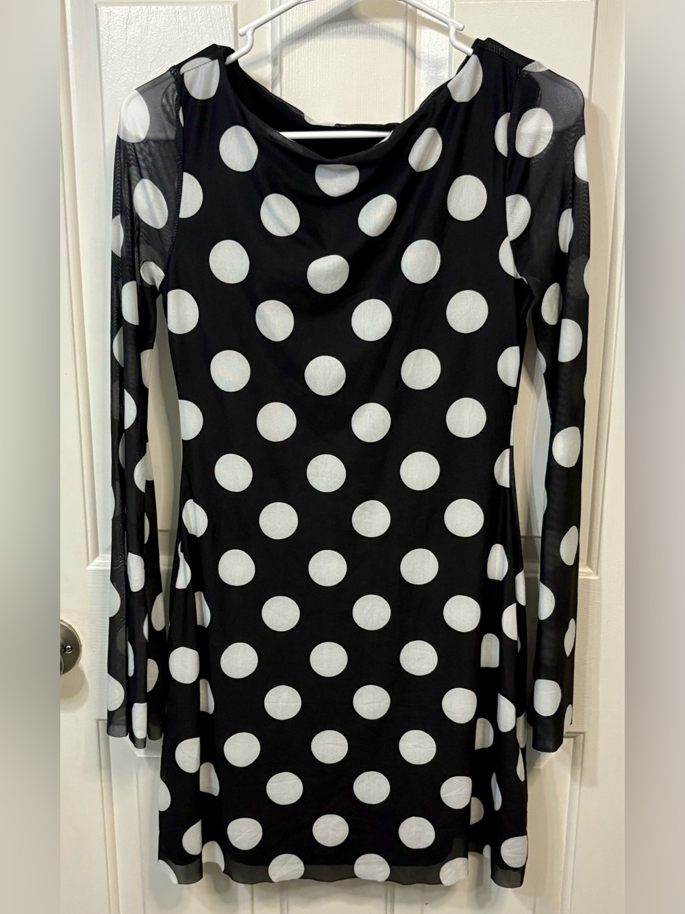 SHEIN Black and White Polka Dot Long-Sleeve Dress